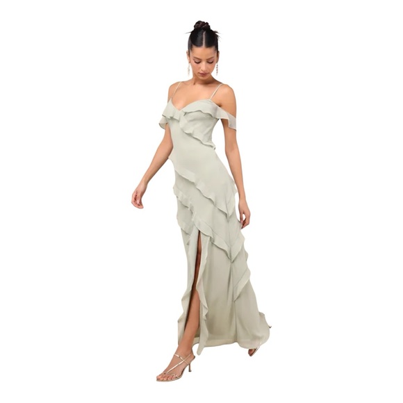 Lulu's Elara Light Sage Ruffled Maxi Dress - Picture 3 of 7